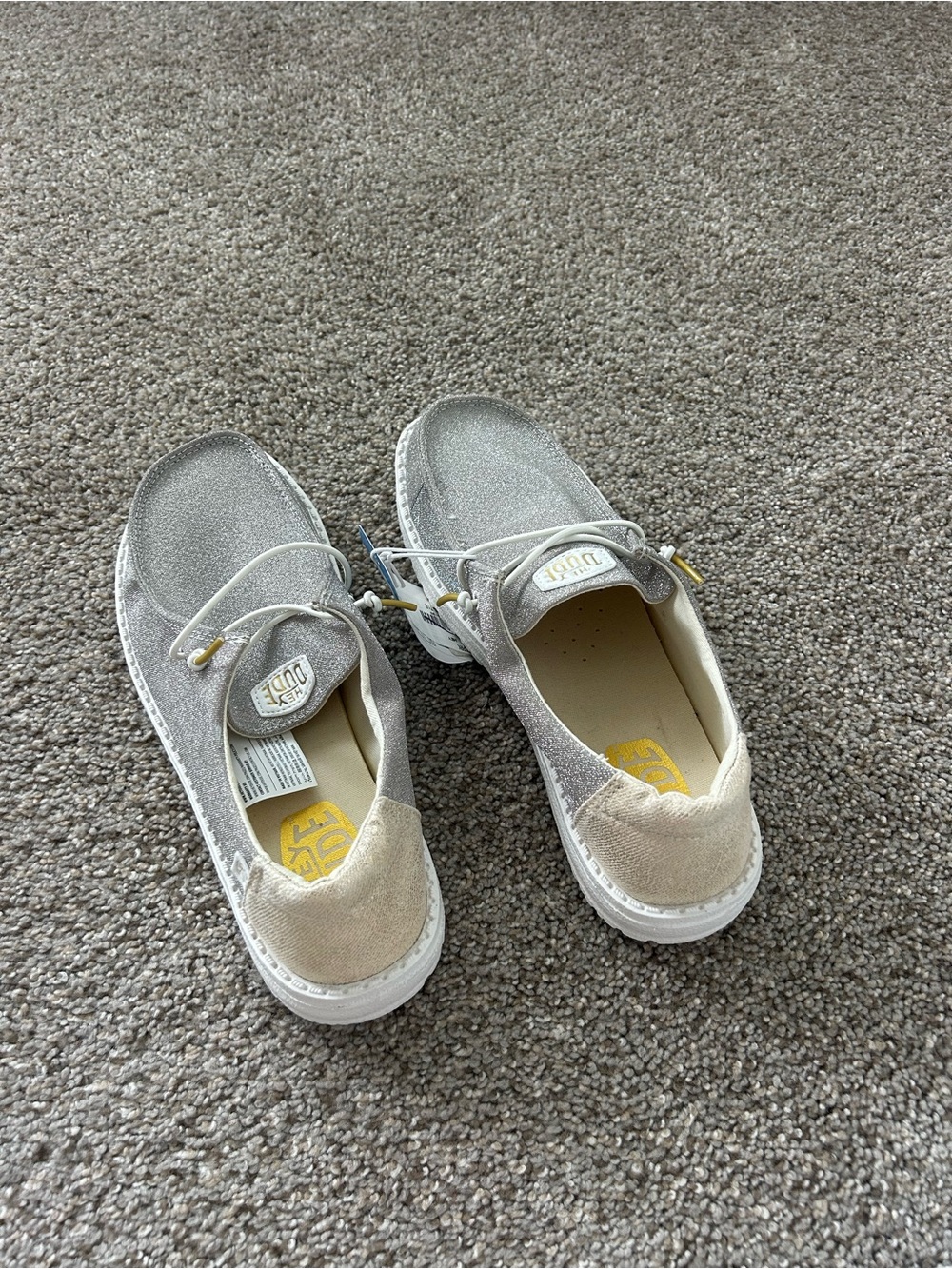 Hey Dude Women's Slip-On Flats in Light Gray and Beige